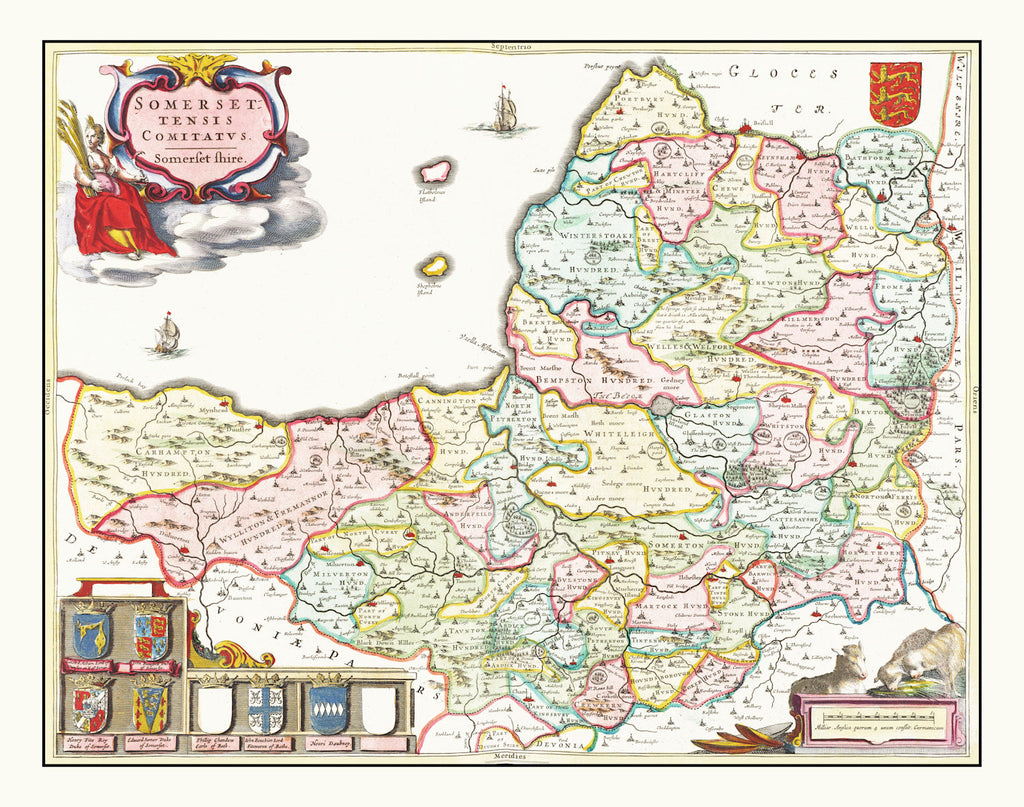 Vintage Map of Somerset 1665