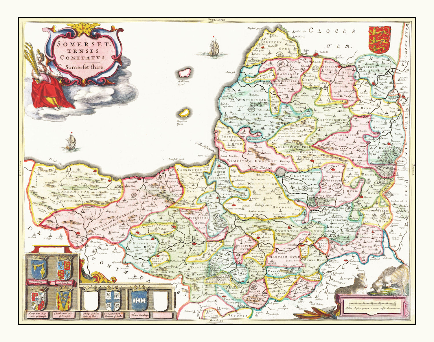Vintage Map of Somerset 1665