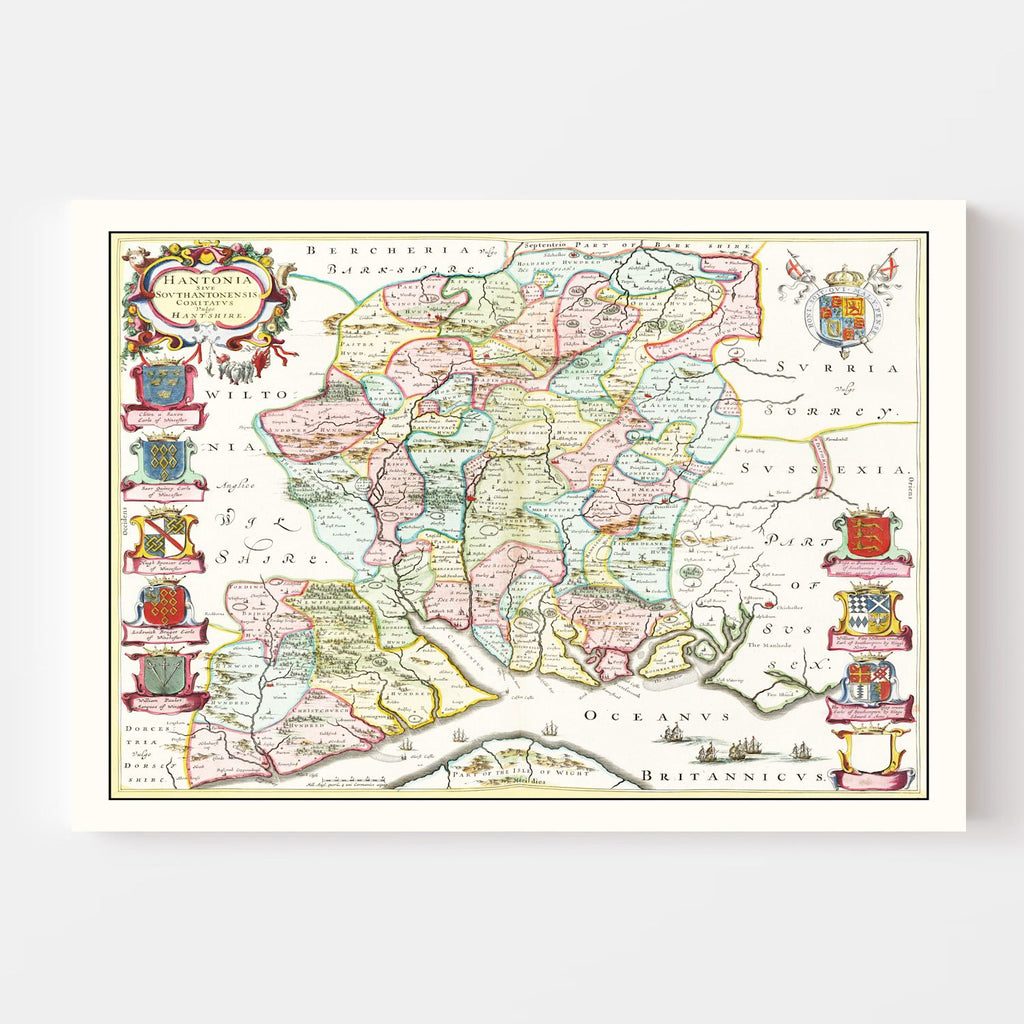 Vintage Map of Hampshire 1665