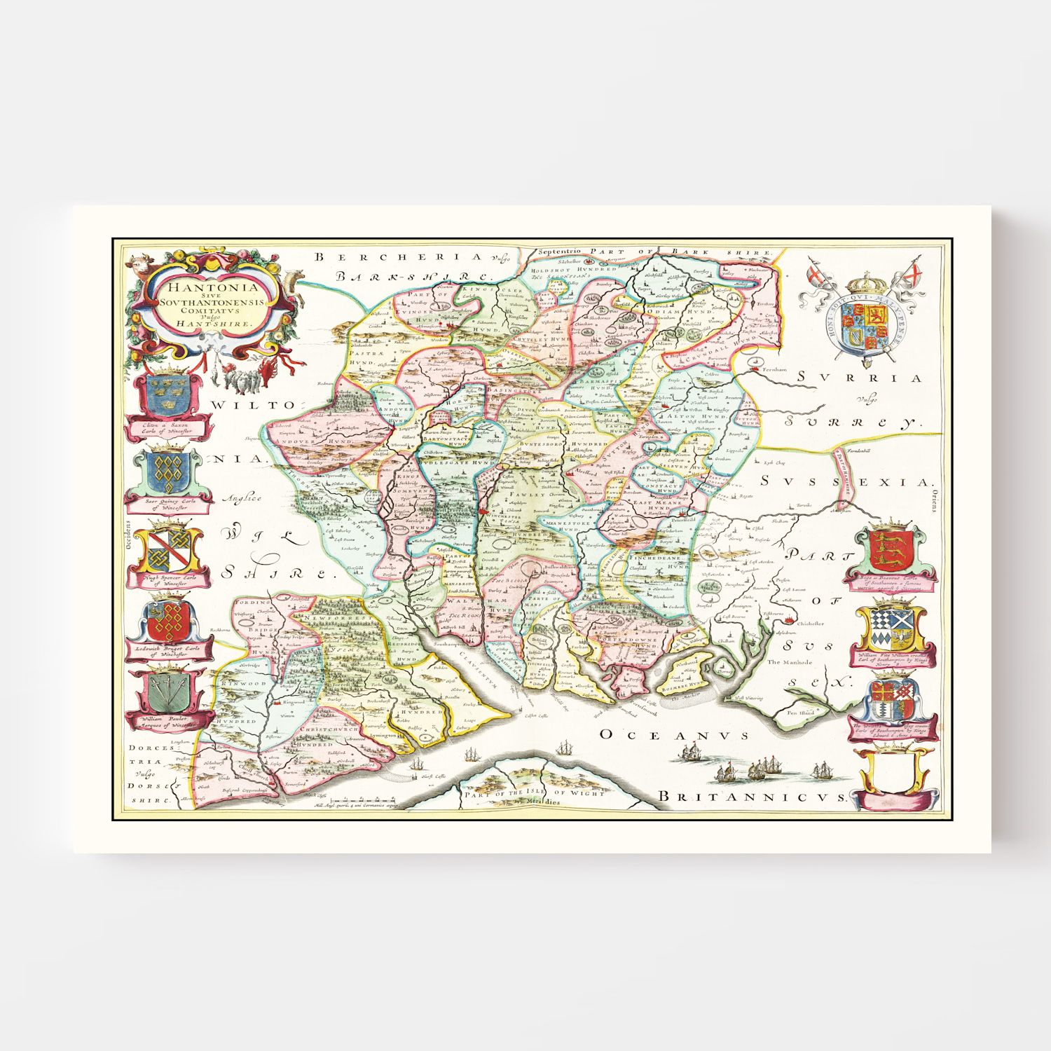 Vintage Map of Hampshire 1665