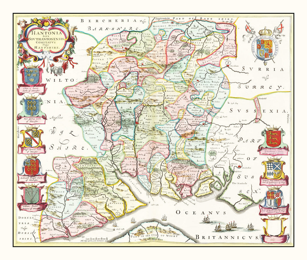 Vintage Map of Hampshire 1665