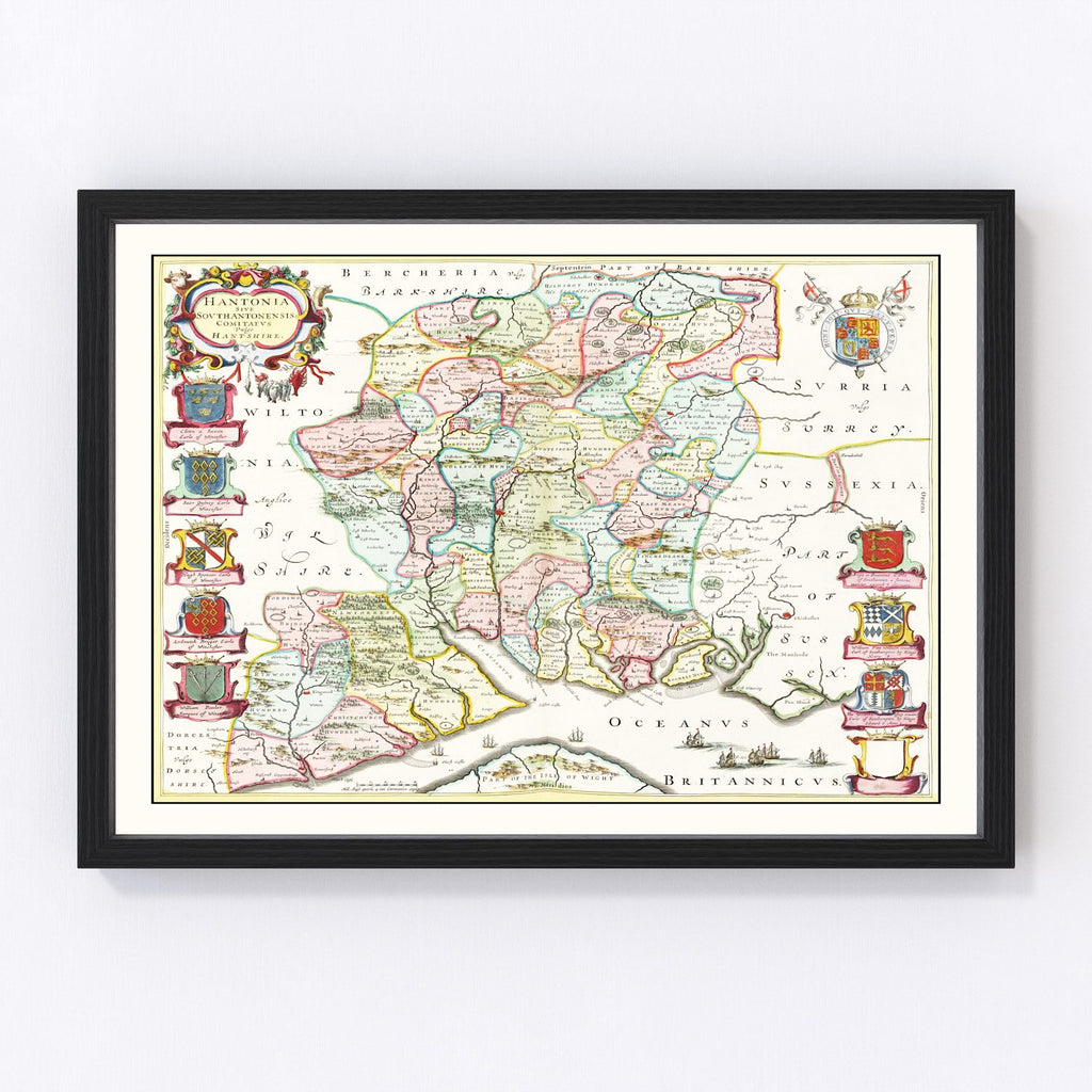 Vintage Map of Hampshire 1665