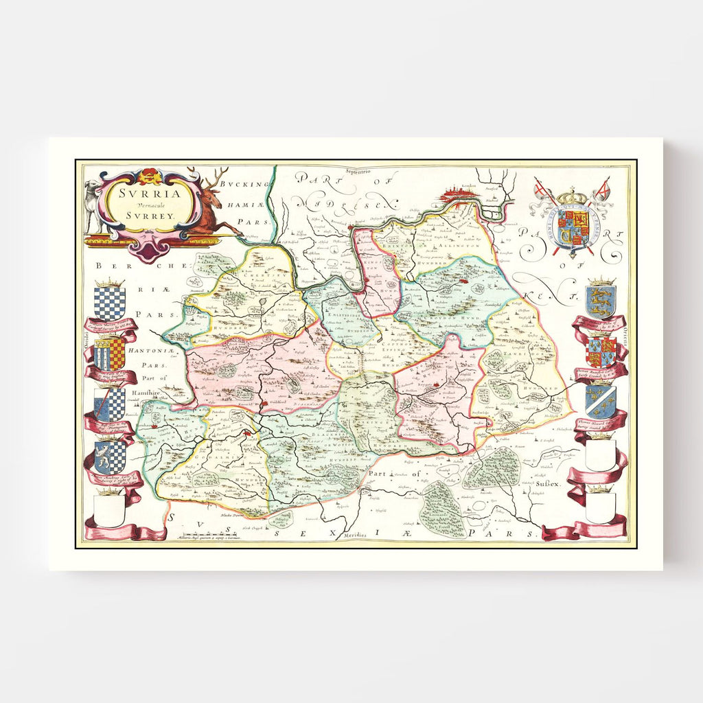 Vintage Map of Surrey 1665