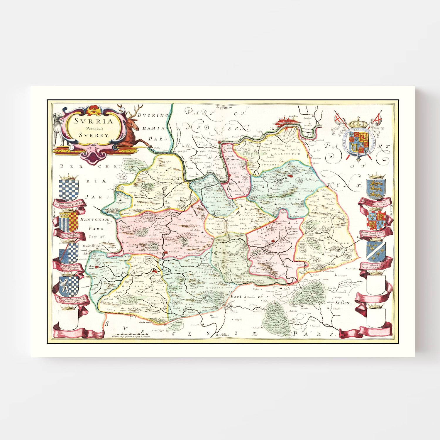 Vintage Map of Surrey 1665