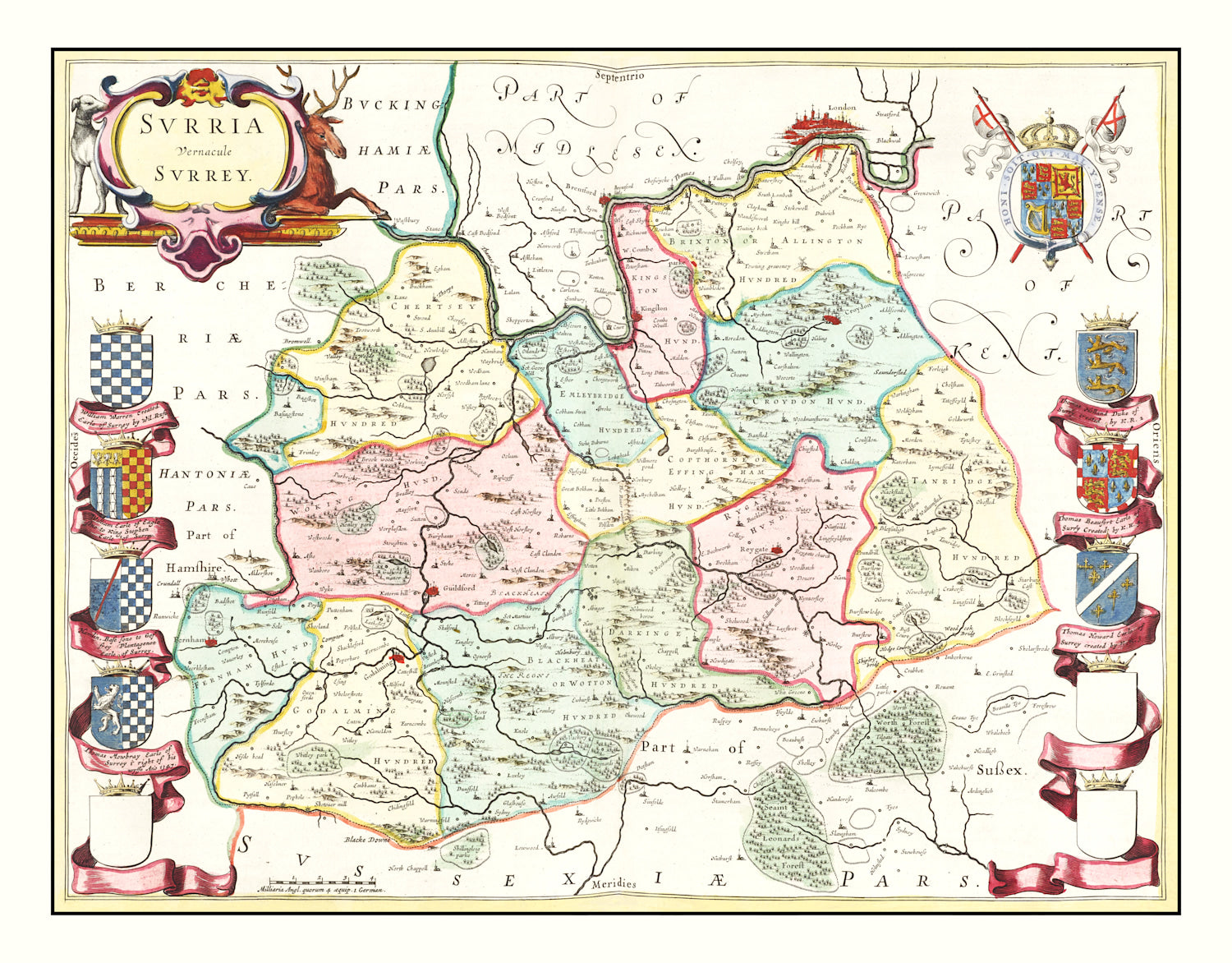 Vintage Map of Surrey 1665