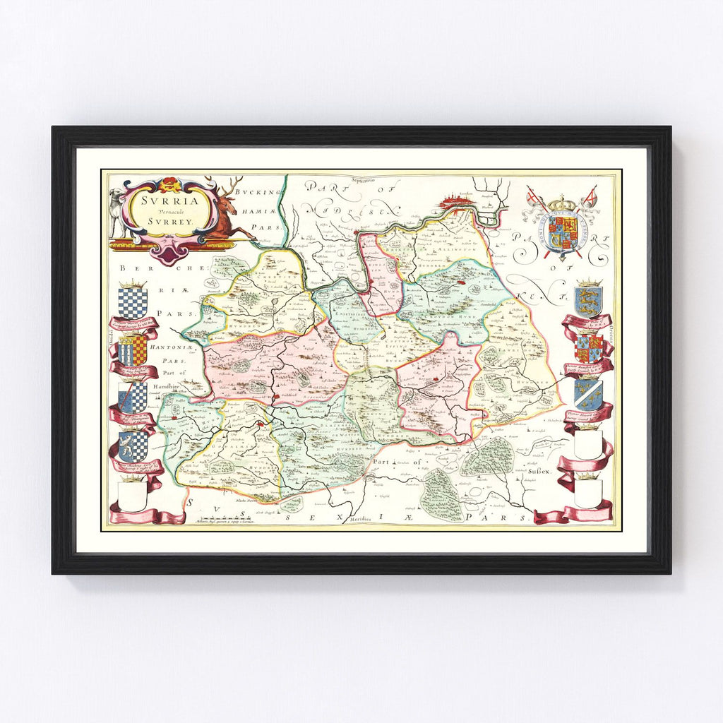 Vintage Map of Surrey 1665