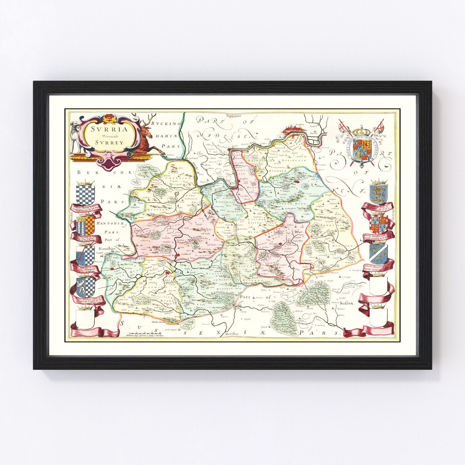 Vintage Map of Surrey 1665
