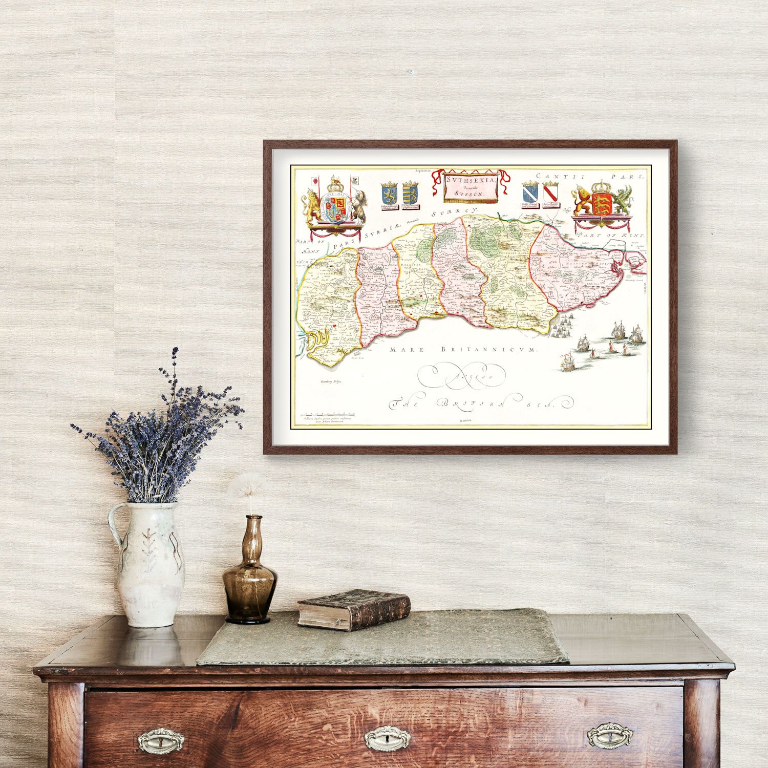 Vintage Map of Sussex 1665