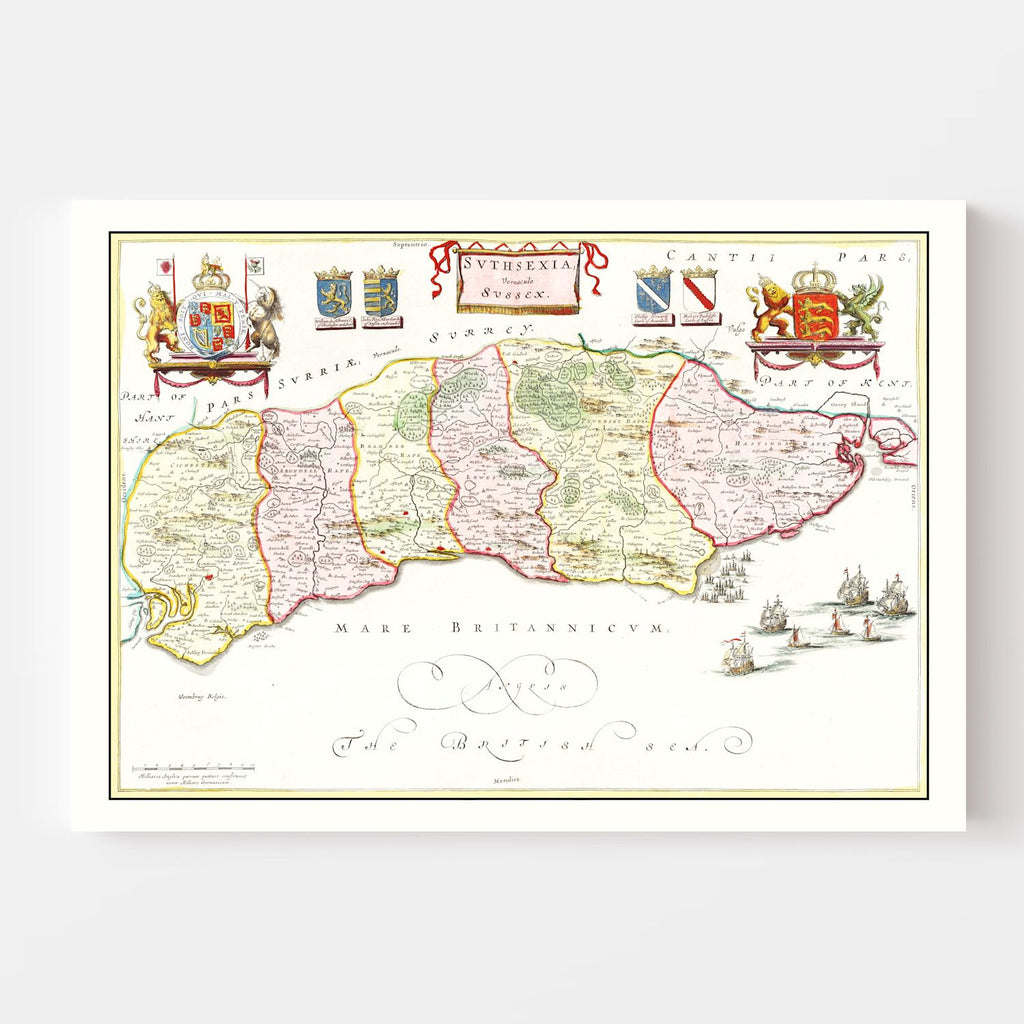 Vintage Map of Sussex 1665