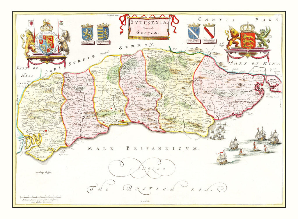 Vintage Map of Sussex 1665