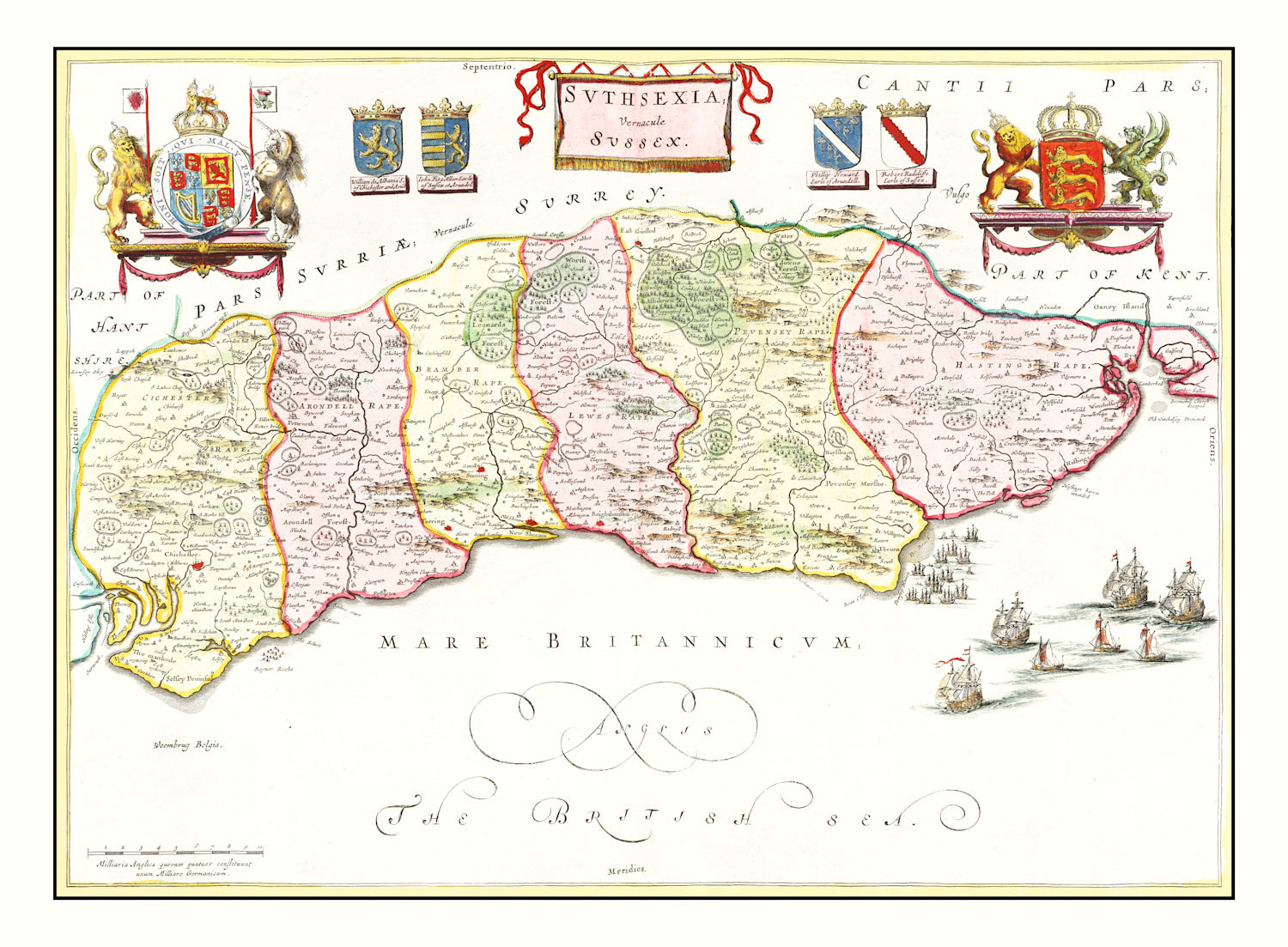 Vintage Map of Sussex 1665