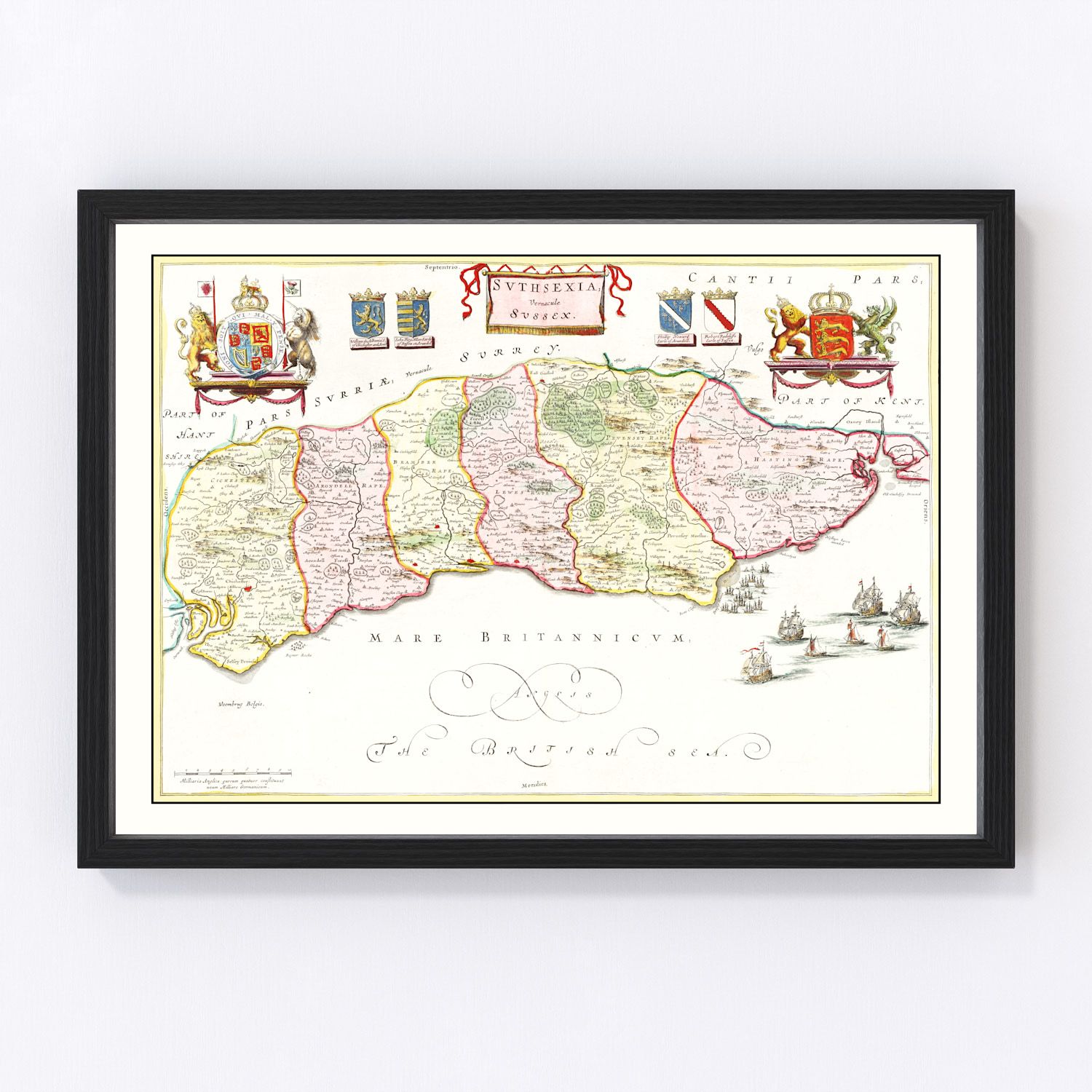 Vintage Map of Sussex 1665