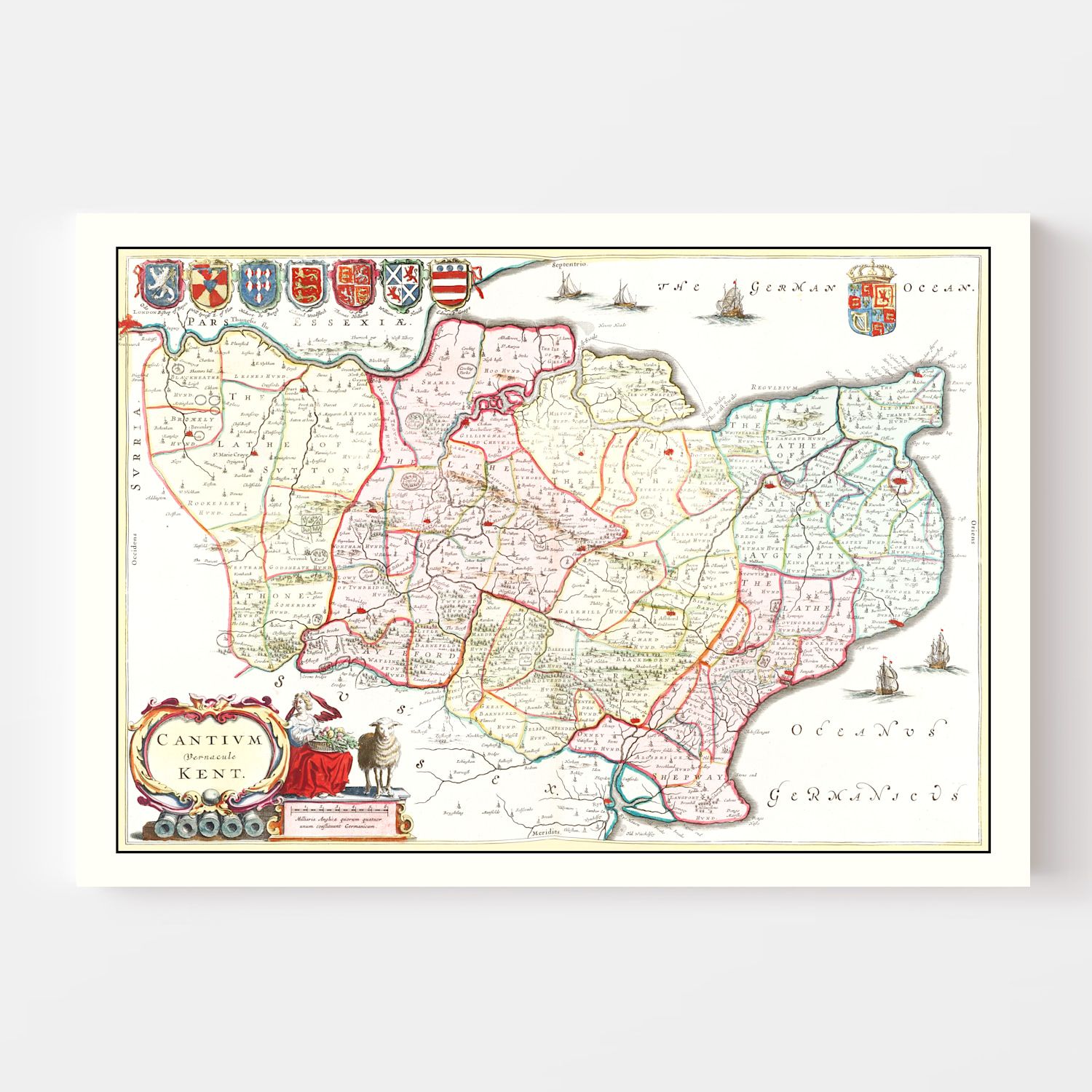 Vintage Map of Kent 1665