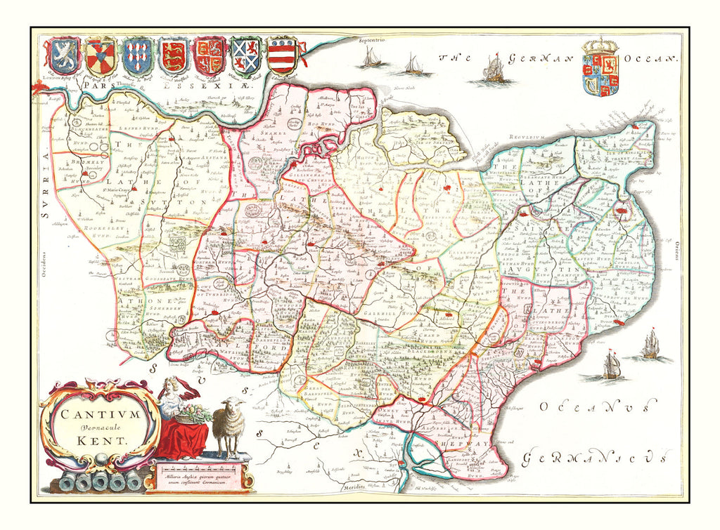 Vintage Map of Kent 1665