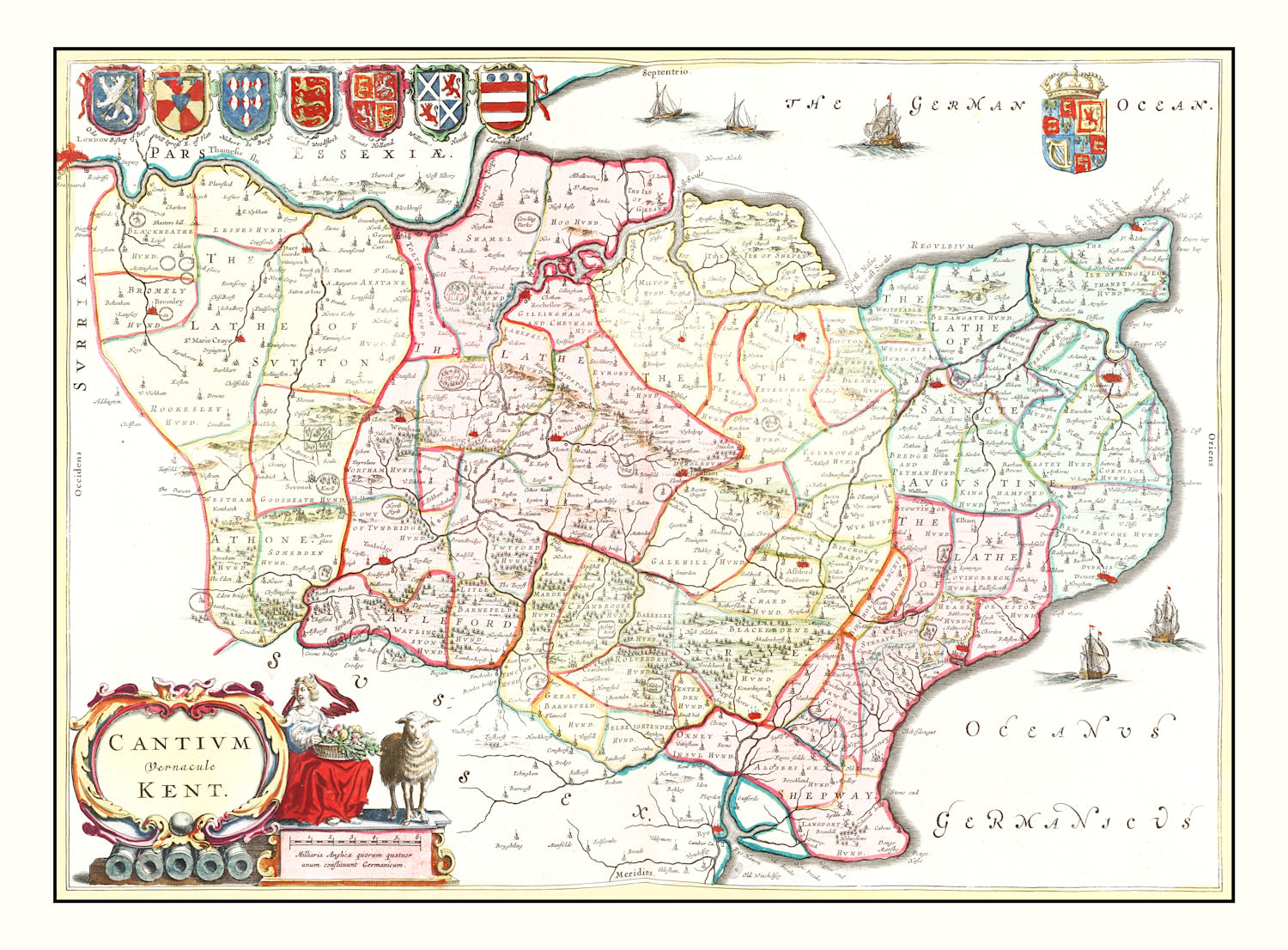 Vintage Map of Kent 1665