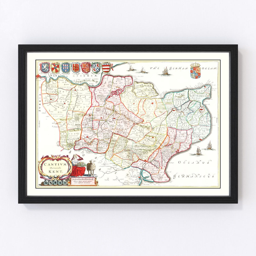 Vintage Map of Kent 1665