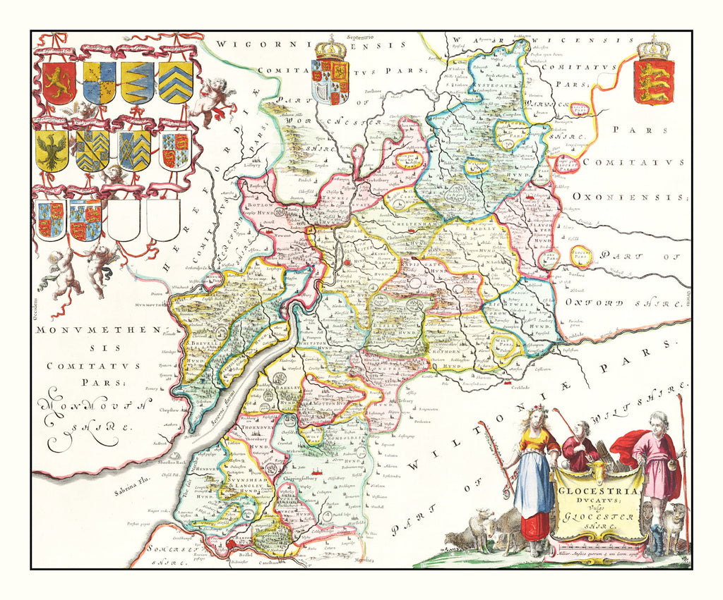 Vintage Map of Gloucestershire 1665