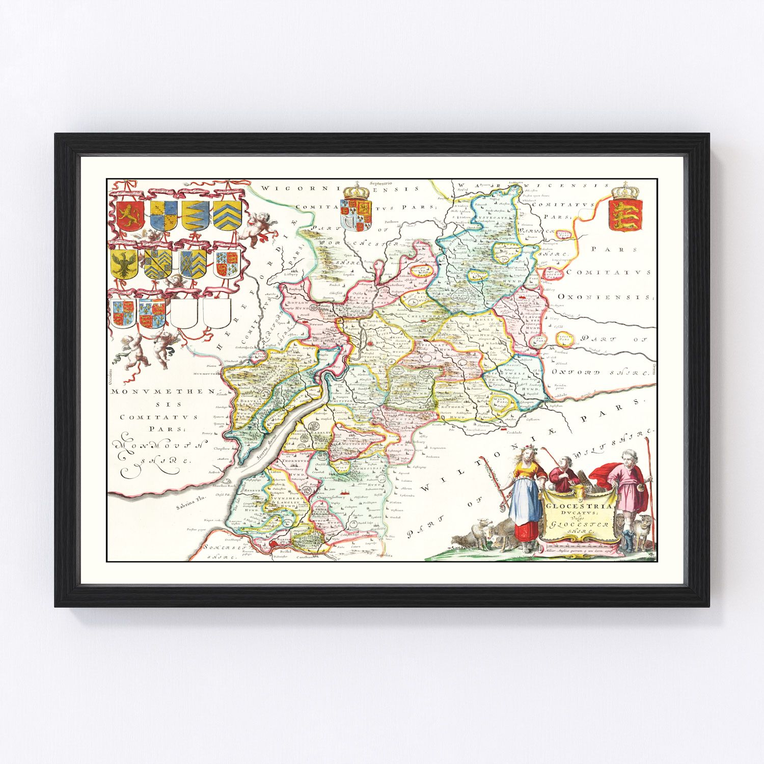 Vintage Map of Gloucestershire 1665