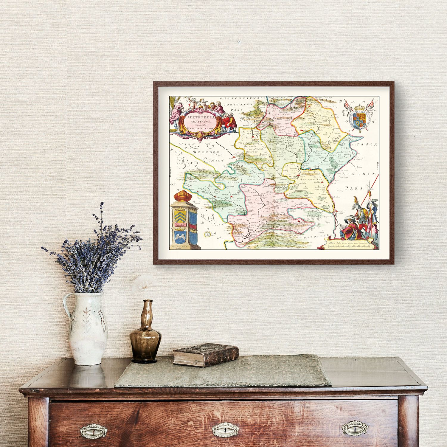 Vintage Map of Hertfordshire 1665