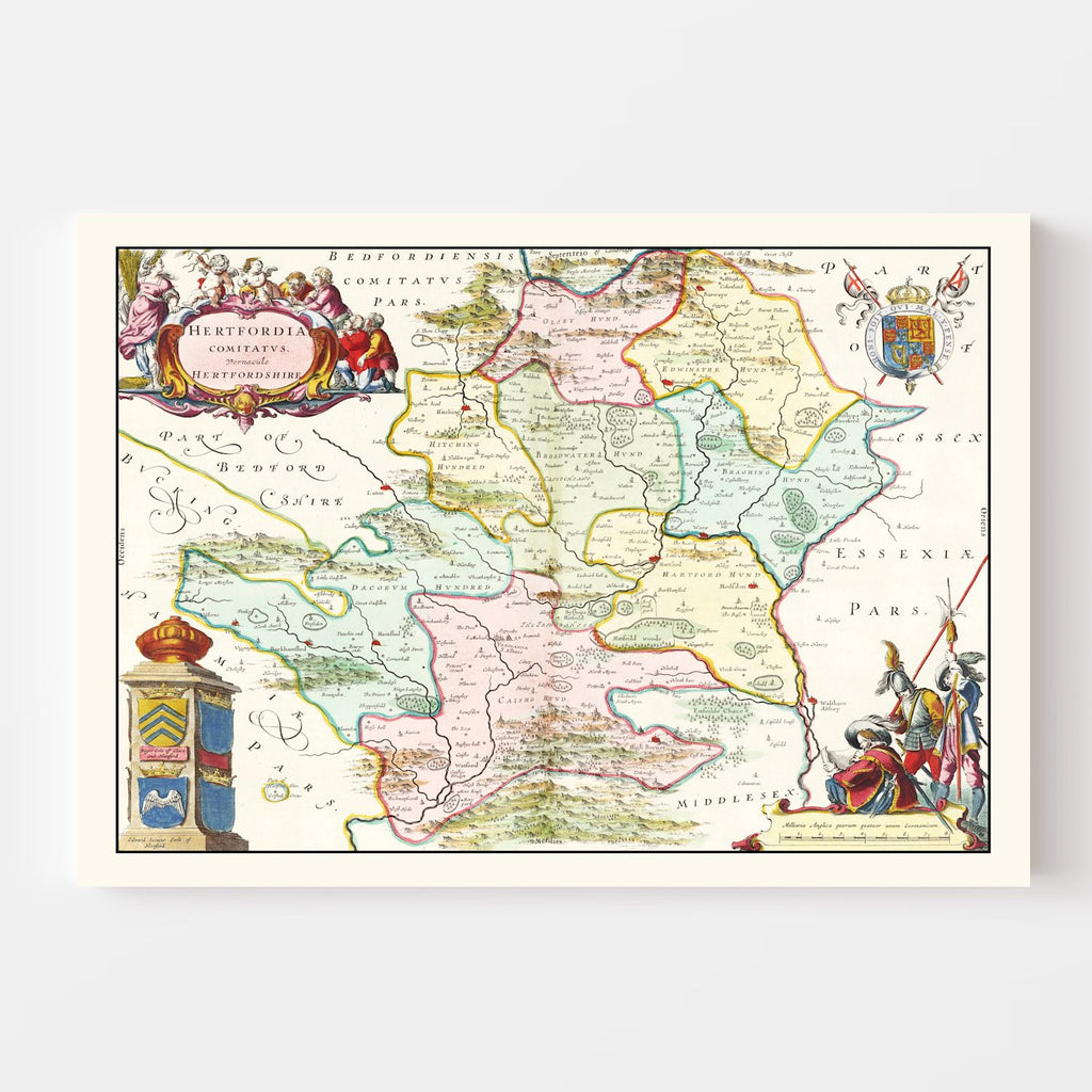 Vintage Map of Hertfordshire 1665