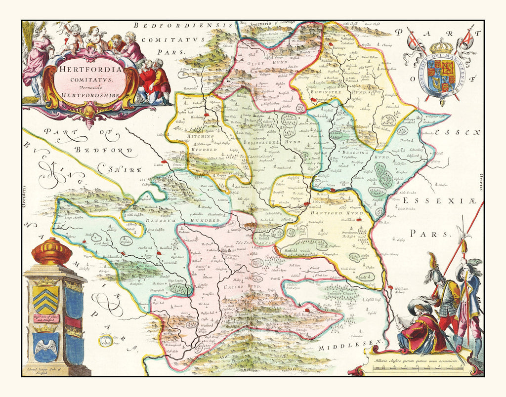 Vintage Map of Hertfordshire 1665