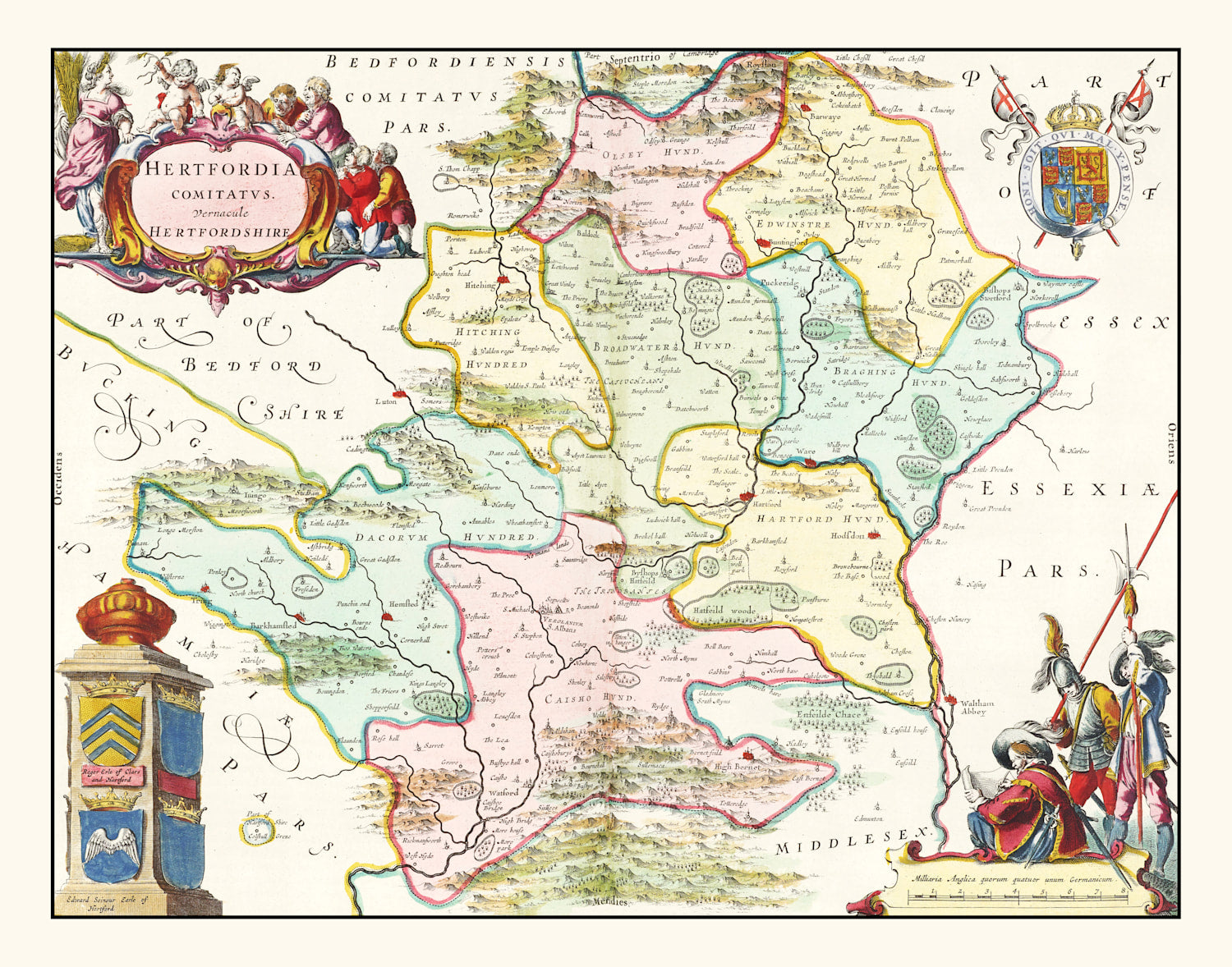 Vintage Map of Hertfordshire 1665