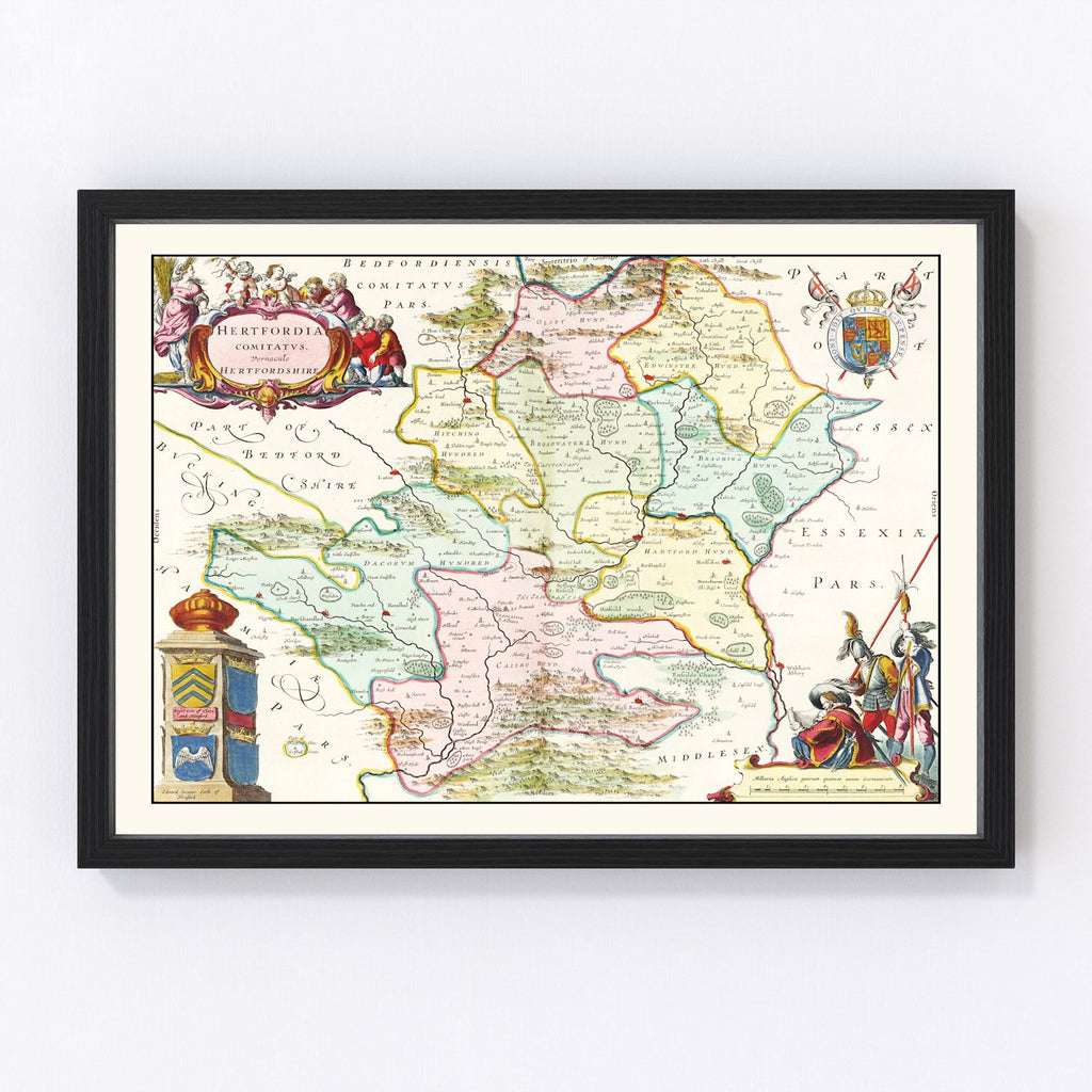 Vintage Map of Hertfordshire 1665