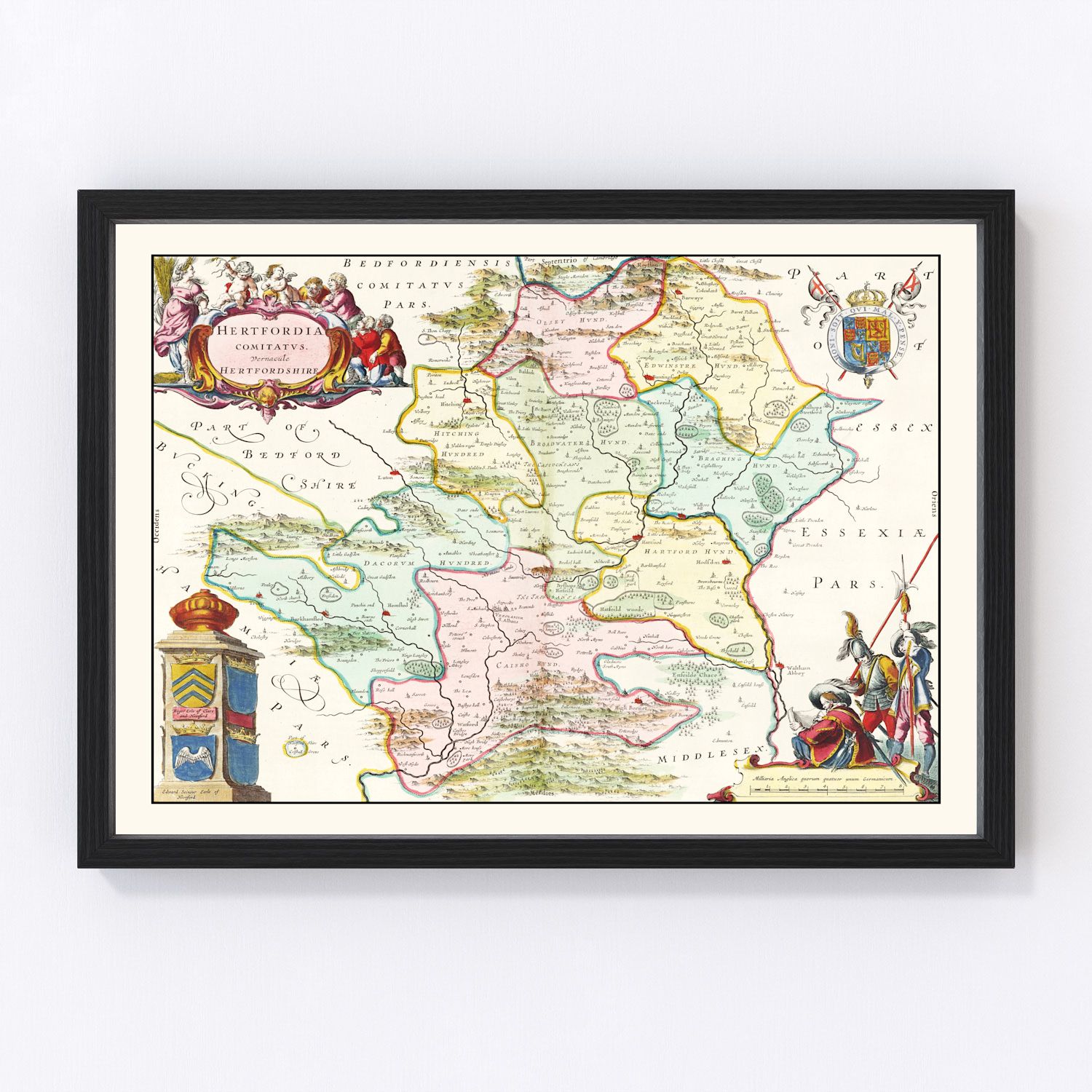 Vintage Map of Hertfordshire 1665