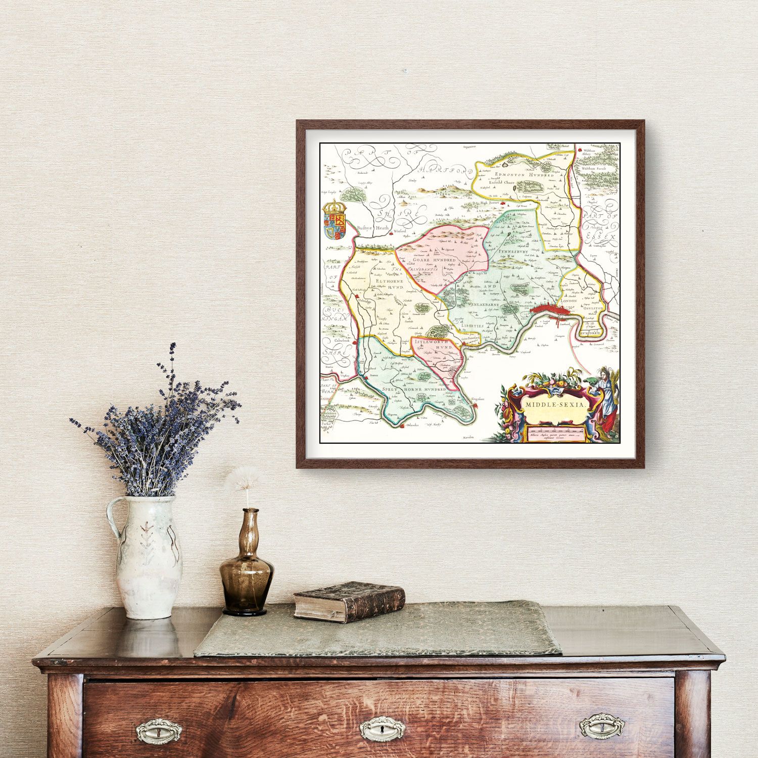 Vintage Map of Middlesex 1665