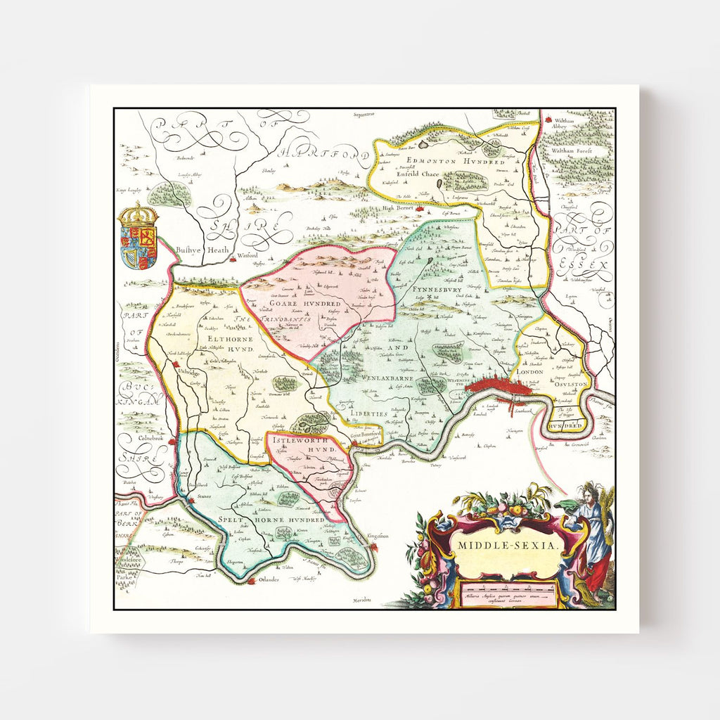 Vintage Map of Middlesex 1665