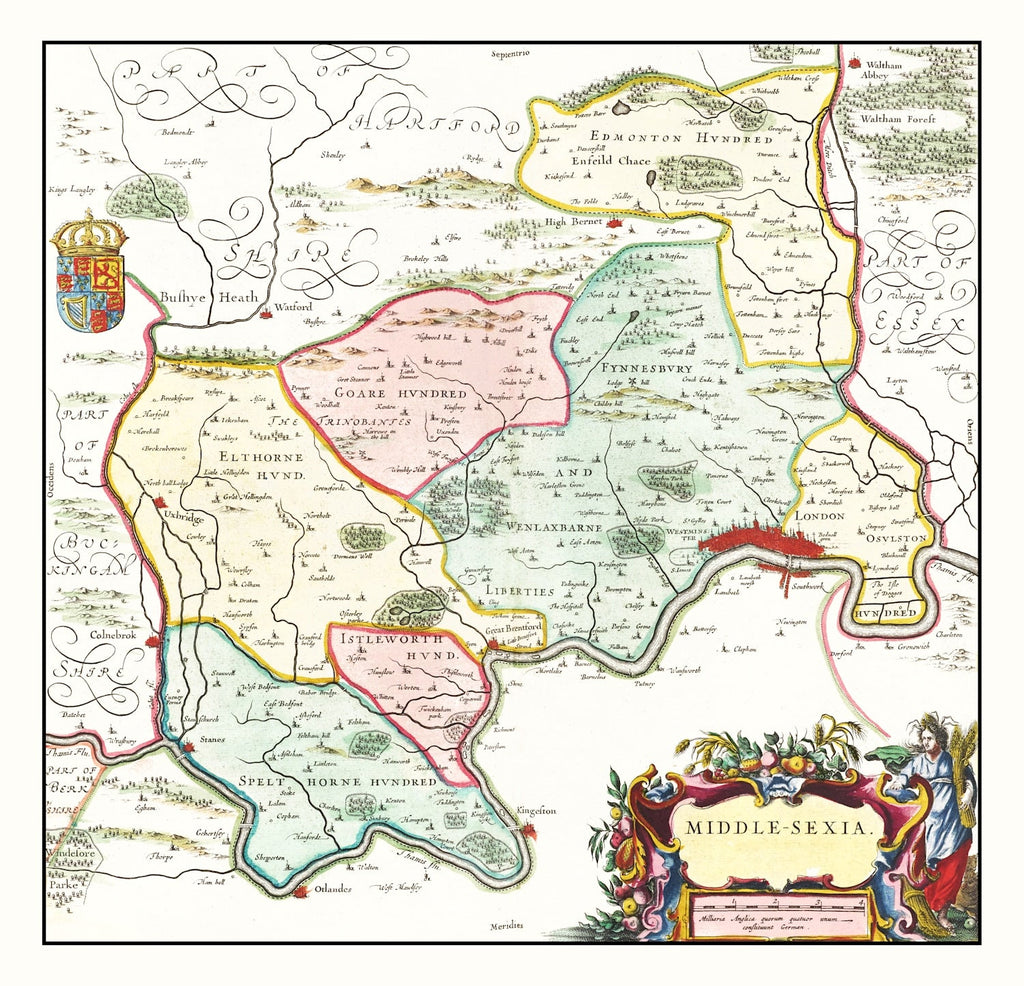 Vintage Map of Middlesex 1665