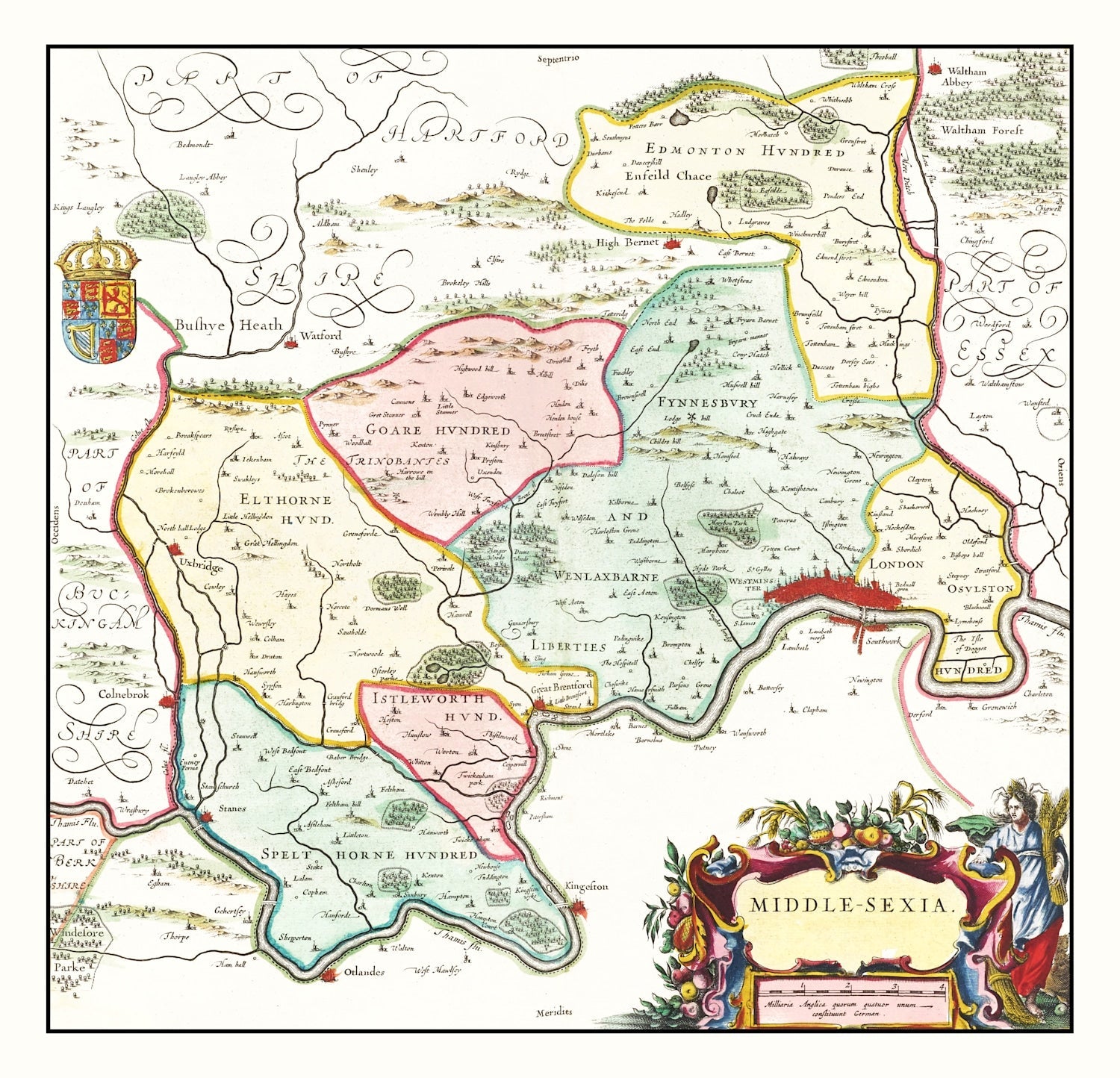Vintage Map of Middlesex 1665