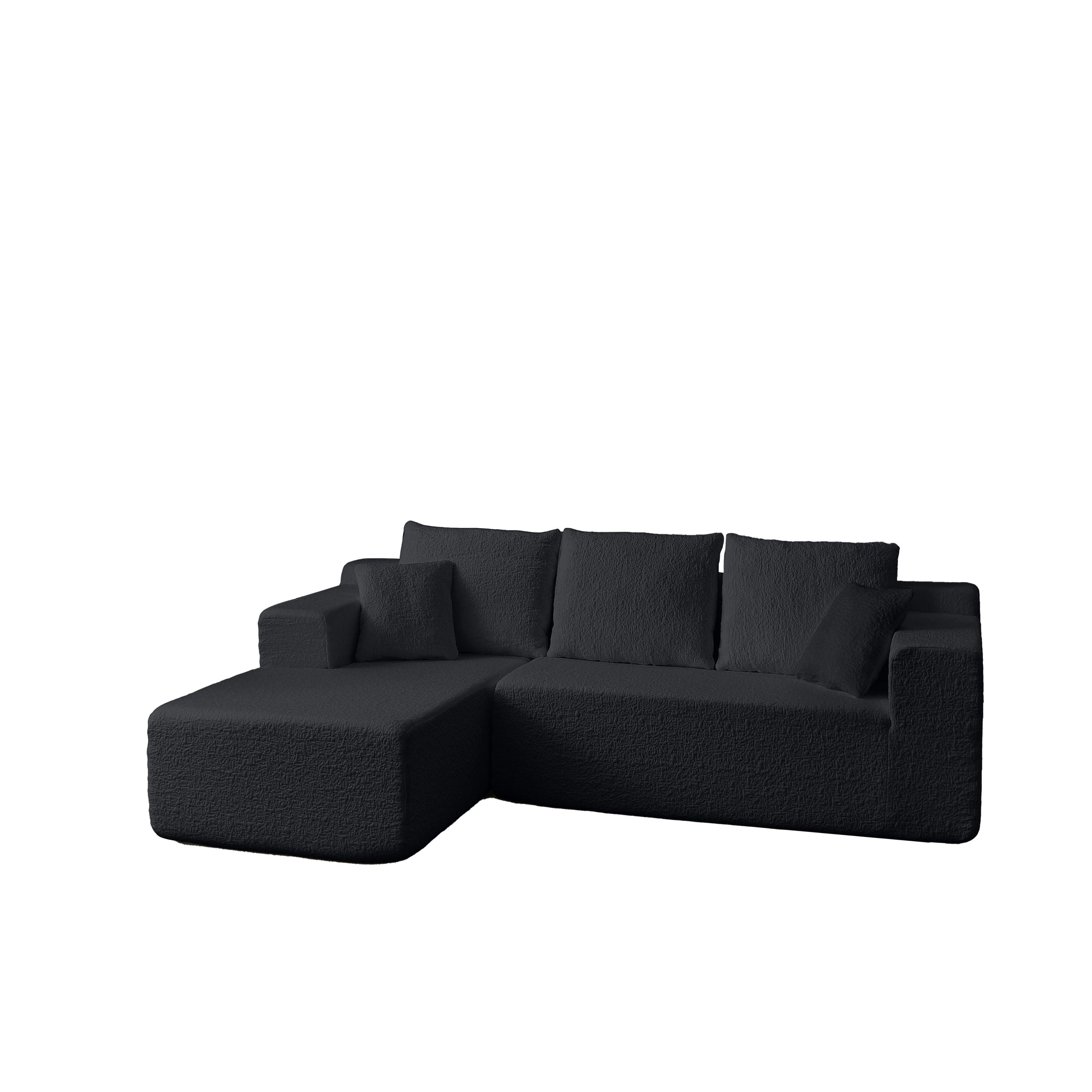 Modern Modular 104' Cloud Sectional Couch with L-Shape Chaise, Deep Seat, Black Chenille, No Assembly Required