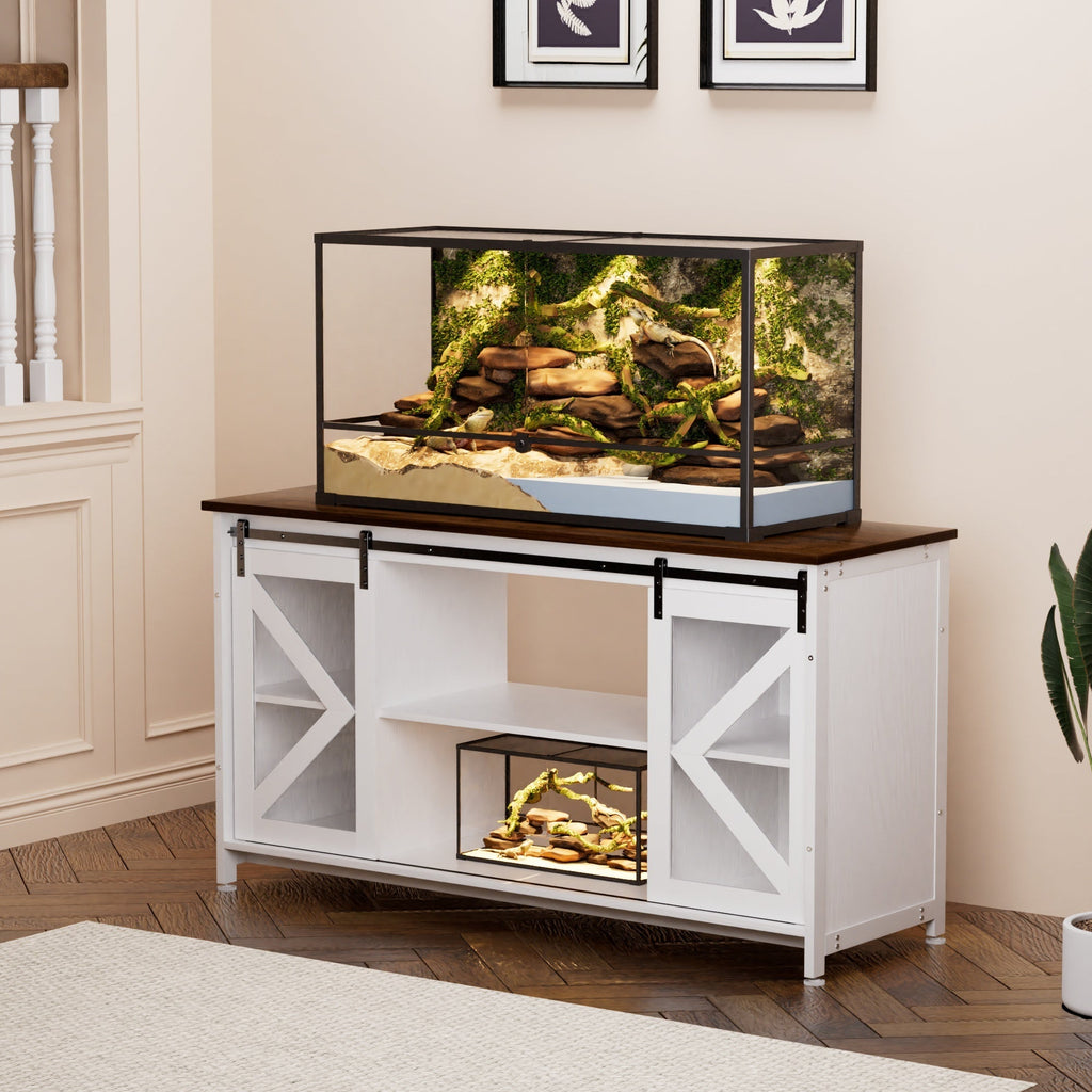 Metal Aquarium Stand with Cabinet for Fish Tank Accessories Storage, 80 Gallon, Turtle/ Reptile Terrariums, White, 58.9'' L x 19.7'' W x 32.6'' H.