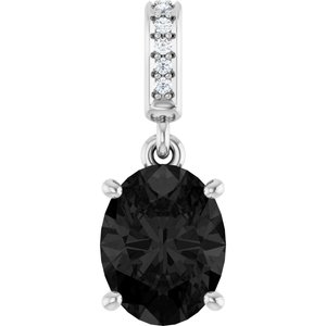14K White Gold Natural Black Onyx & .03 CTW Natural Diamond Charm/Pendant