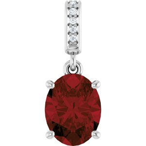 14K White Gold Natural Mozambique Garnet & .03 CTW Natural Diamond Charm/Pendant