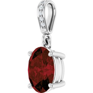 14K White Gold Natural Mozambique Garnet & .03 CTW Natural Diamond Charm/Pendant