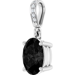 14K White Gold Natural Black Onyx & .03 CTW Natural Diamond Charm/Pendant