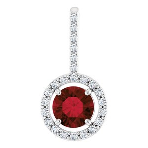14K White Gold Natural Mozambique Garnet & 1/4 CTW Natural Diamond Pendant