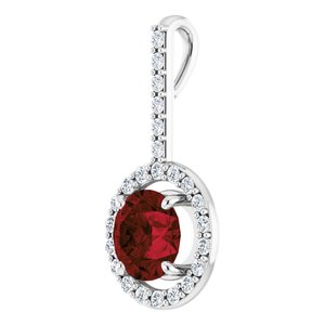 14K White Gold Natural Mozambique Garnet & 1/4 CTW Natural Diamond Pendant