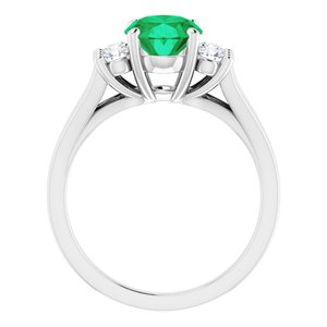 14K White Gold Lab-Grown Emerald & 1/4 CTW Natural Diamond Ring