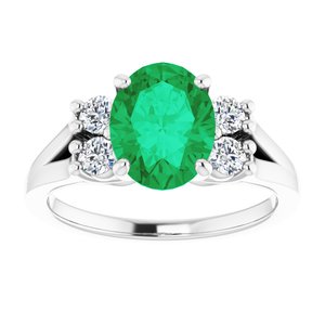 14K White Gold Lab-Grown Emerald & 1/4 CTW Natural Diamond Ring