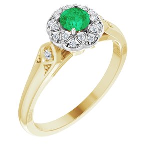 14K Yellow/White Gold Natural Emerald & 1/10 CTW Natural Diamond Ring