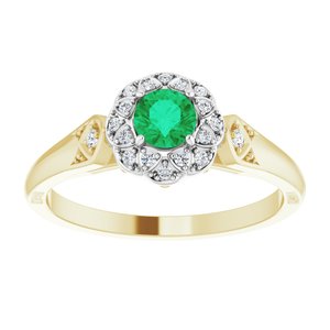 14K Yellow/White Gold Natural Emerald & 1/10 CTW Natural Diamond Ring