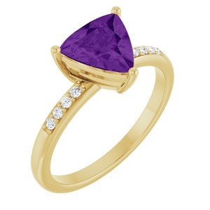 14K Yellow Gold Natural Amethyst & .08 CTW Natural Diamond Ring