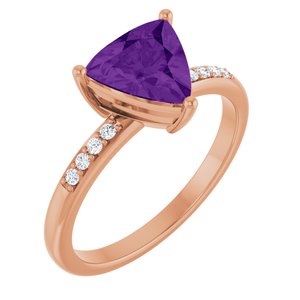 14K Rose Gold Natural Amethyst & .08 CTW Natural Diamond Ring