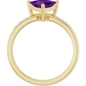 14K Yellow Gold Natural Amethyst & .08 CTW Natural Diamond Ring