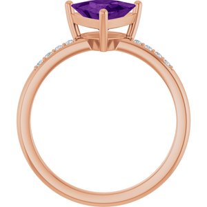 14K Rose Gold Natural Amethyst & .08 CTW Natural Diamond Ring