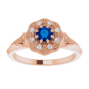 14K Rose Gold Natural Blue Sapphire & .06 CTW Natural Diamond Ring Vintage-Inspired Halo-Style Ring