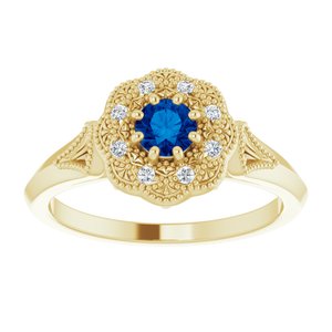 14K Yellow Gold Natural Blue Sapphire & .06 CTW Natural Diamond Ring Vintage-Inspired Halo-Style Ring